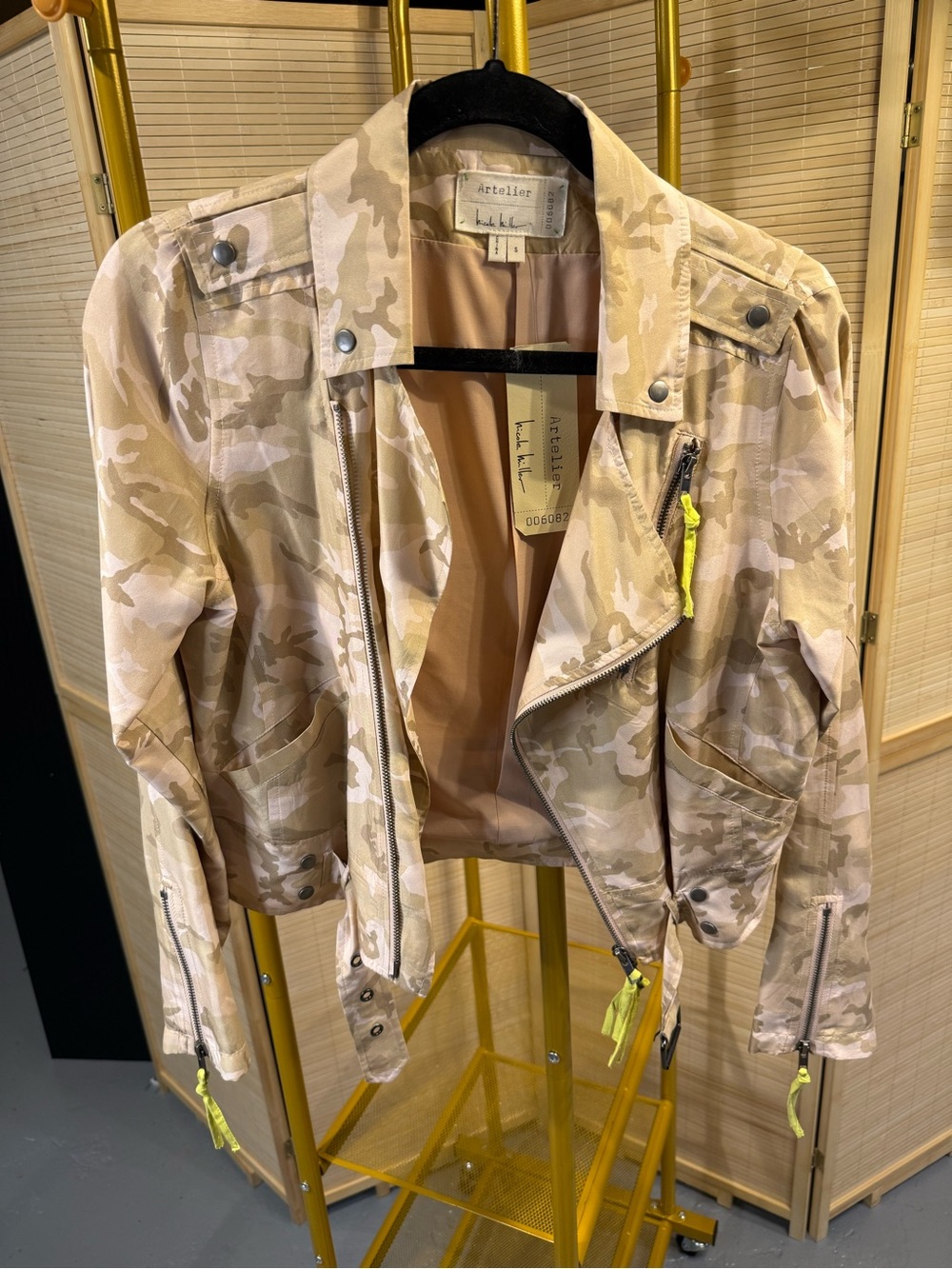 Artelier by Nicole Miller Beige Camo Utility Moto Jacket